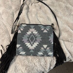 Fringe Crossbody Bag in Black and Gray